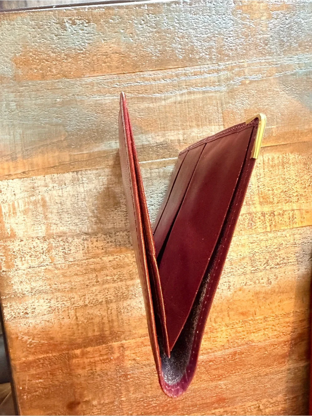 Cartier Brown Leather Long Wallet with Gold Corner Accents